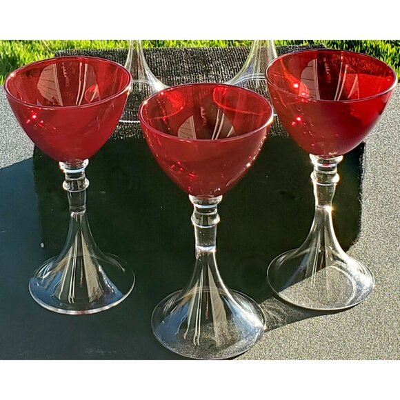 Veranda Ruby Red Cocktail Glasses 5" set /5 cordials Artland fluted stem liquor - Picture 7 of 12